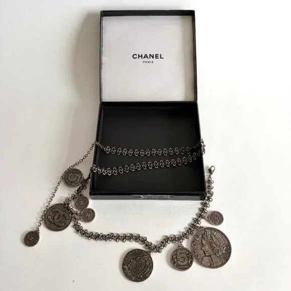 CHANEL 2003 ARCHIVE SILVER COINS NECKLACE BELT - Picture 1 of 10